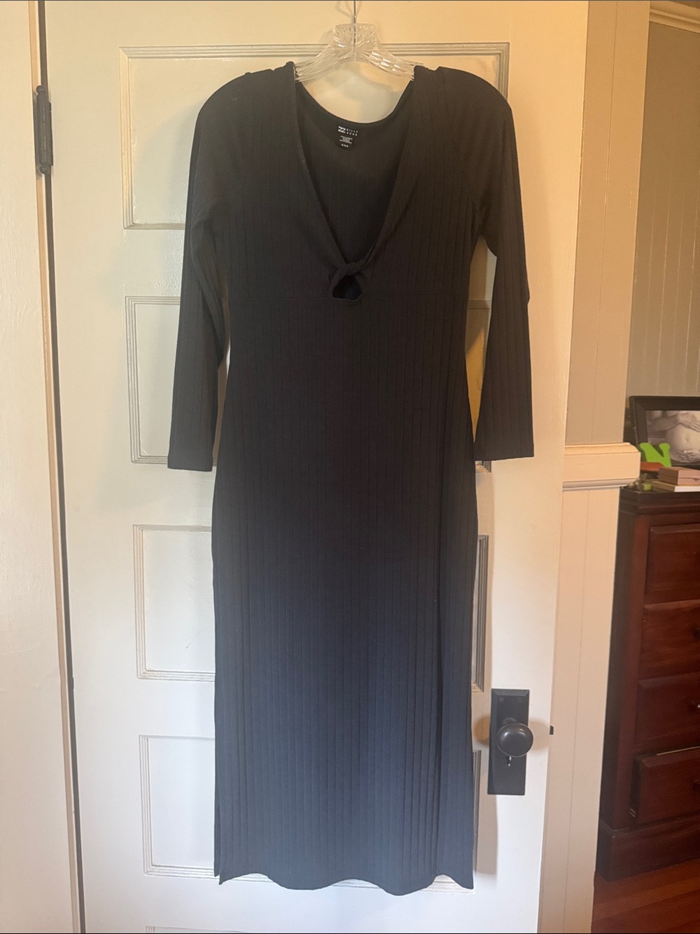 Billabong Black Ribbed Midi Dress with Front Knot